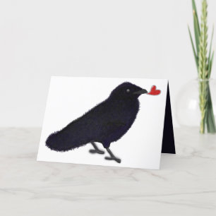 Charming crow glitter heart holiday card