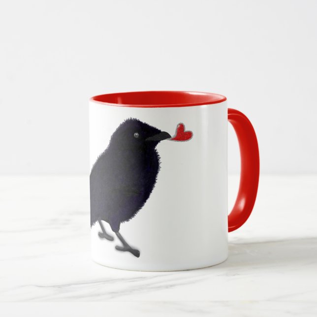 Charming crow glitter heart mug (Front Right)