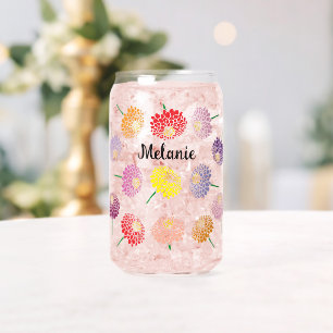 Charming custom can glass with Zinnia flower print