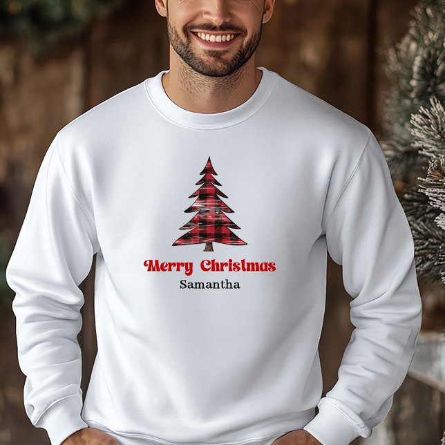 Charming Custom Plaid Tree Christmas Sweatshirt (Charming Custom Name Plaid Tree Christmas Sweatshirt)