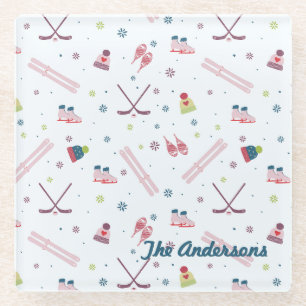 Charming custom winter sports glass coaster