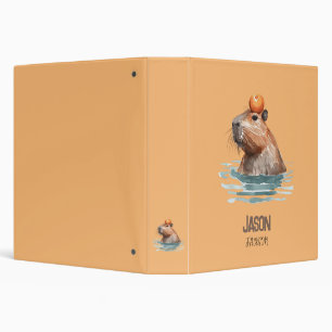 Charming Cute Capybara with Orange and Kids Name Binder