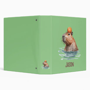 Charming Cute Capybara with Orange and Kids Name Binder