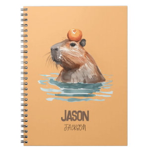 Charming Cute Capybara with Orange and Kids Name Notebook