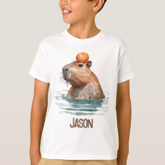 Charming Cute Capybara with Orange and Kids Name T-Shirt