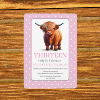 Charming Cute Highland Cow birthday Invitation
