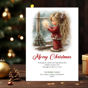 Charming Cute Little Girl Holiday Scene Greeting   Card