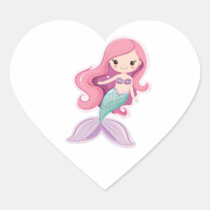 Charming Cute Pastel Mermaid Heart Sticker