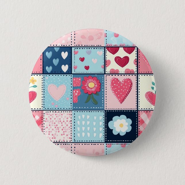 Charming Cute Patchwork Design  2 Inch Round Button (Front)