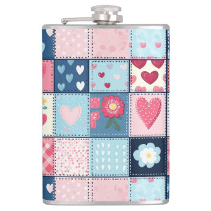 Charming Cute Patchwork Design  Hip Flask
