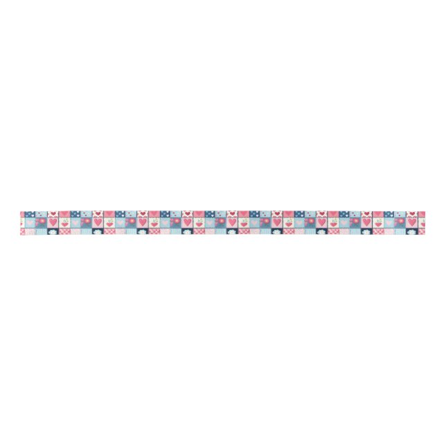 Charming Cute Patchwork Design  Satin Ribbon (Front)