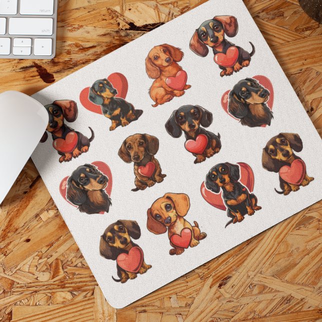 Charming Dachshund and Red Heart Watercolor Mouse Pad (Charming Dachshund and Red Heart Watercolor Mouse Pad)