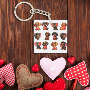 Charming Dachshund avec Aquarelle du Coeur Rouge