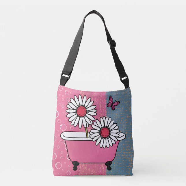 Charming Daisy Bathtub with Butterfly Design Crossbody Bag (Front)