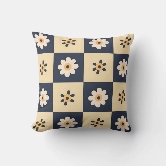 Charming Daisy Chequered Pattern Throw Pillow (Front)