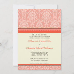 Charming Damask 5x7 Wedding Invitation: coral Invitation