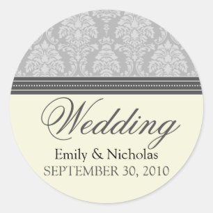 Charming Damask Wedding Invitation Seal (silver)