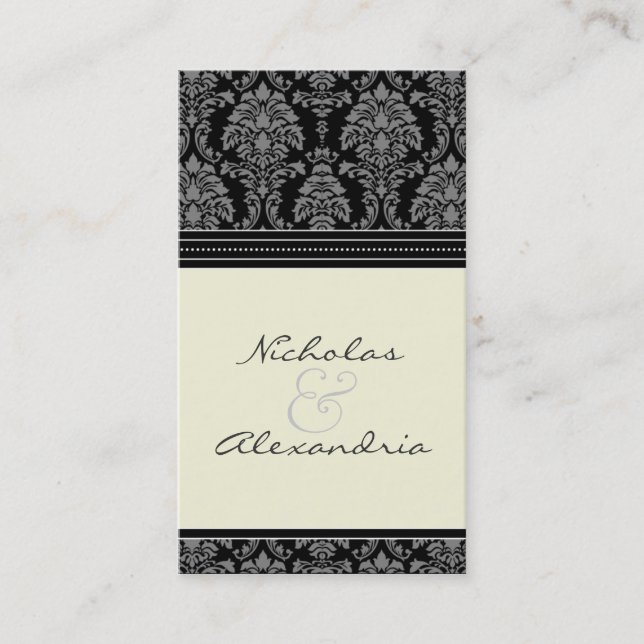 Charming Damask Wedding Web Card (black/ivory) (Front)