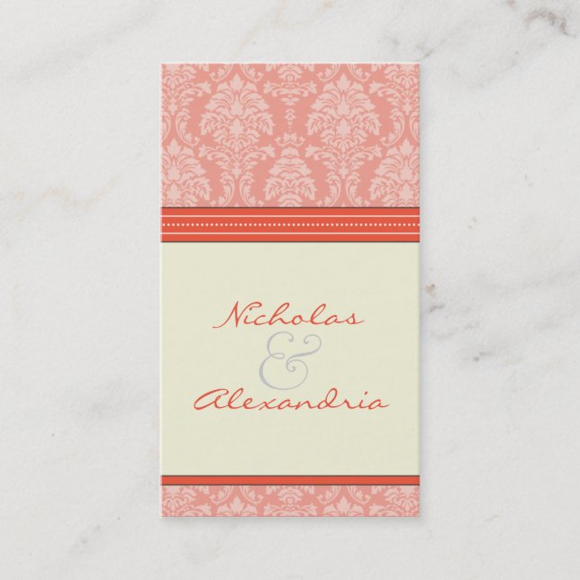 Charming Damask Wedding Web Card (coral/ivory) (Front)