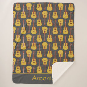 Charming Dark Grey Guitar Music Fan Design Sherpa Blanket