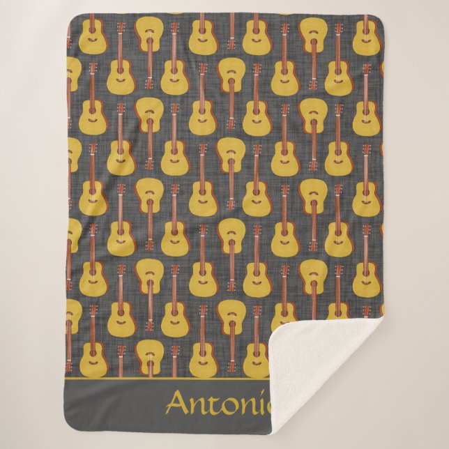 Charming Dark Grey Guitar Music Fan Design Sherpa Blanket (Front)