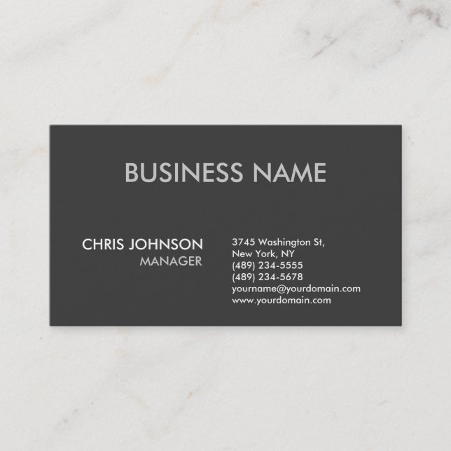 Charming Dark Grey Plain Modern Business Card (Front)