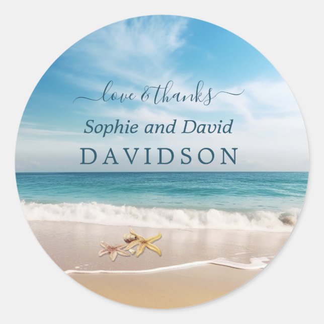Charming Destination Kauai Beach Starfish Wedding Classic Round Sticker (Front)