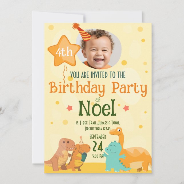Charming Dinosaur with Custom Photo Invitation (Front)