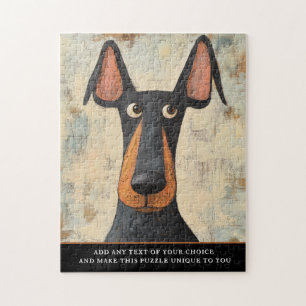 Charming Doberman Dog Illustrated Brown Black Art  Jigsaw Puzzle