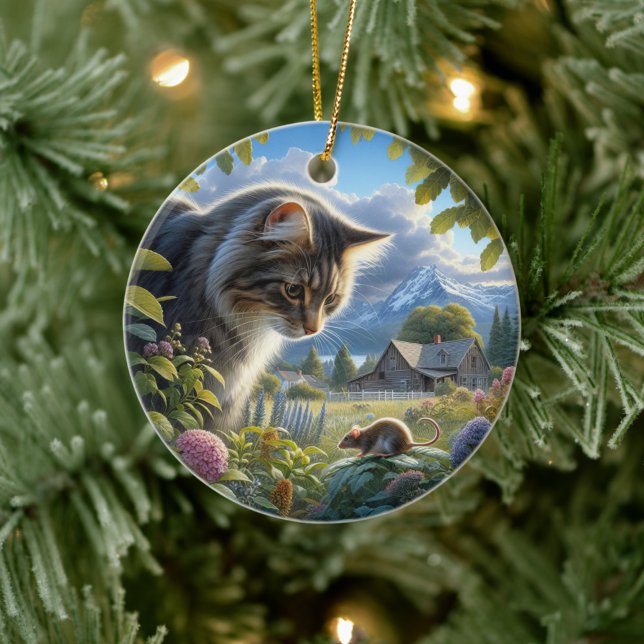Charming Domestic Longhair Cat Keepsake Ceramic Ornament (Creator Uploaded)