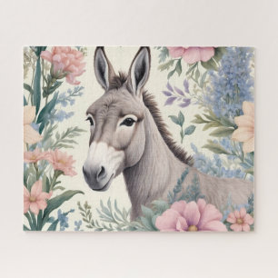 Charming Donkey Pastel Flowers Farm Animal Jigsaw Puzzle