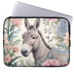 Charming Donkey Pastel Flowers Farm Animal Laptop Sleeve