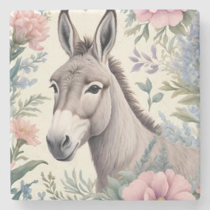 Charming Donkey Pastel Flowers Farm Animal Stone Coaster