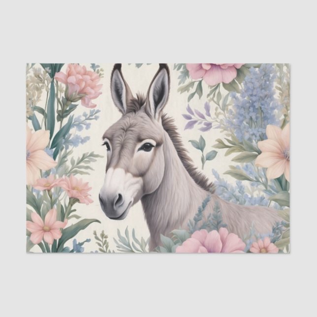 Charming Donkey Pastel Flowers Farm Animal Tissue Paper (Front)
