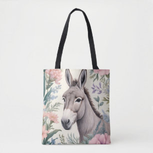 Charming Donkey Pastel Flowers Farm Animal Tote Bag
