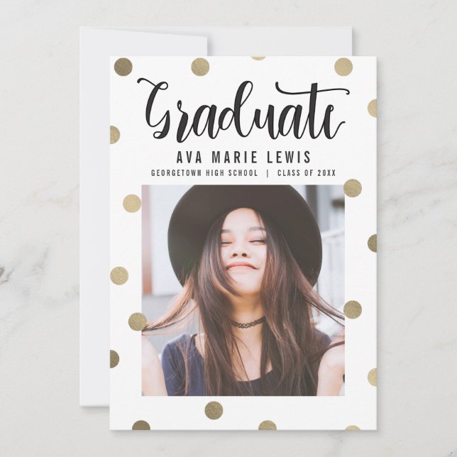 Charming Dots Faux Foil Faire-part de graduation (Devant)
