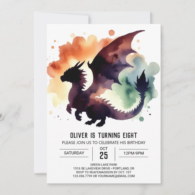 Charming Dragon Birthday Printable Invitation (Front)