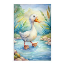 Charming Duck by the Pond – Whimsical Watercolor 