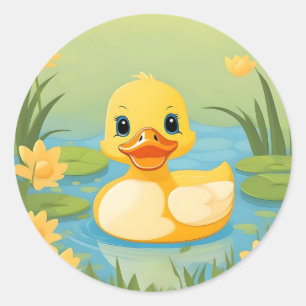 Charming Duckling in Calm Waters Classic Round Sticker