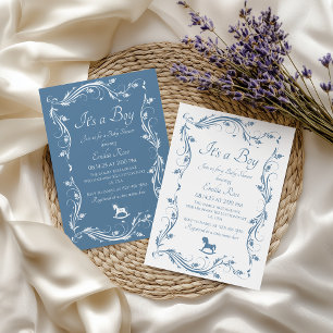 Charming Dusty Blue Classic Boy Shower Invitation