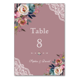 Charming Dusty Blue Dusty Rose Floral Wedding  Table Number