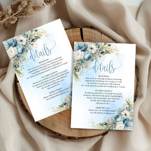 Charming Dusty Blue Floral Gold Wedding Insert RSVP Card
