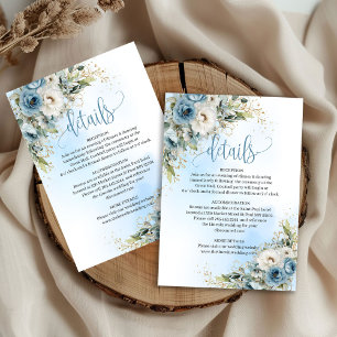 Charming Dusty Blue Floral Wedding details card