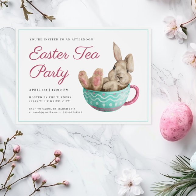 Charming Easter Tea Party Bunny In a Teacup Invitation (Creator Uploaded)