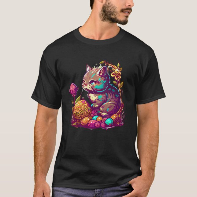 Charming Easter tops with cute Cat animal illustra (Front)