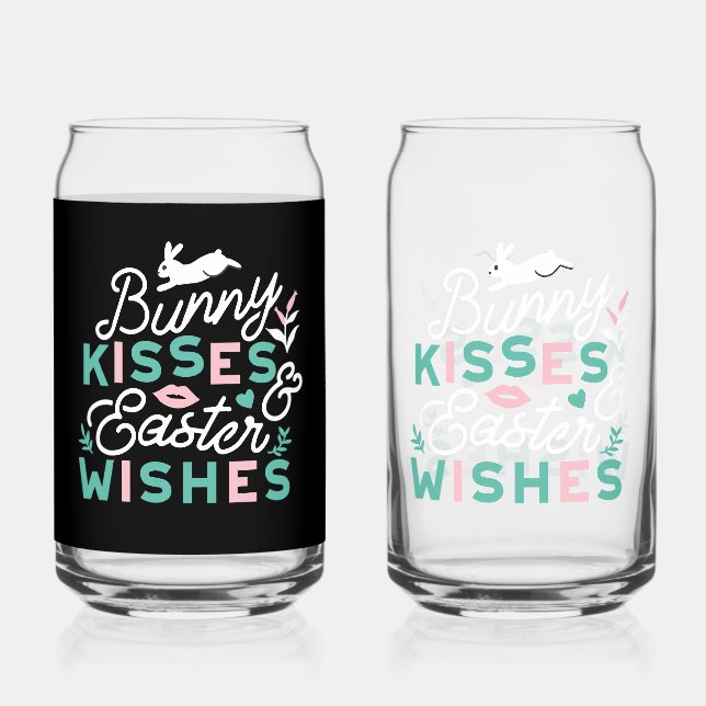 Charming Easter Typography Bunny Easter Can Glass (Back)