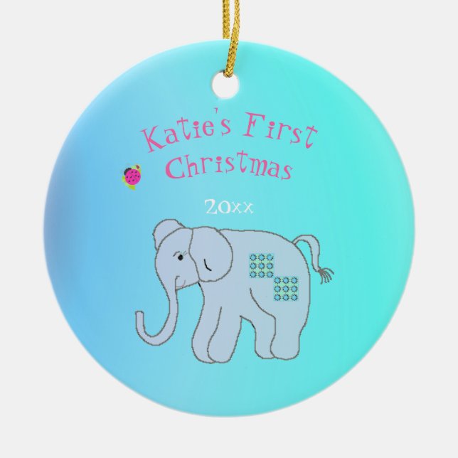 Charming Elephant Baby's First Christmas Ceramic Ornament (Front)