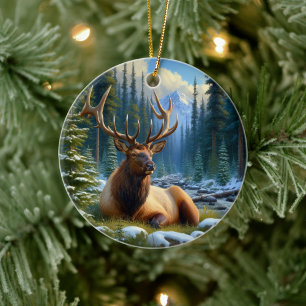 Charming Elk Animal Keepsake Ceramic Ornament