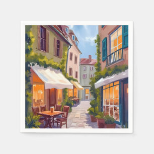 Charming European Cafe Street Cozy Village Napkin