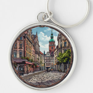 Charming European Street Scene Keychain